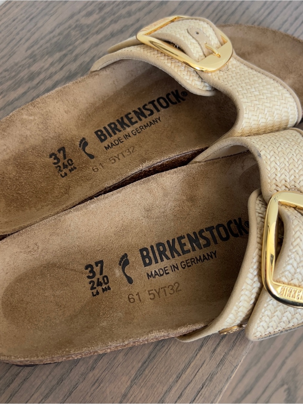 Birkenstock Madrid Big Buckle Raffia Sandals in Natural Tan NWOT - Picture 5 of 6